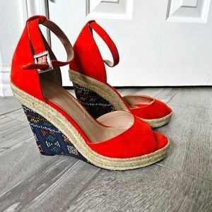 EUC Red open toe pumps